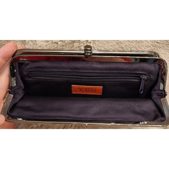 Hobo Lauren Clutch Wallet Snakeskin Print 8.5" x 5" Gold/Black Silver Hardware - Picture 6 of 9